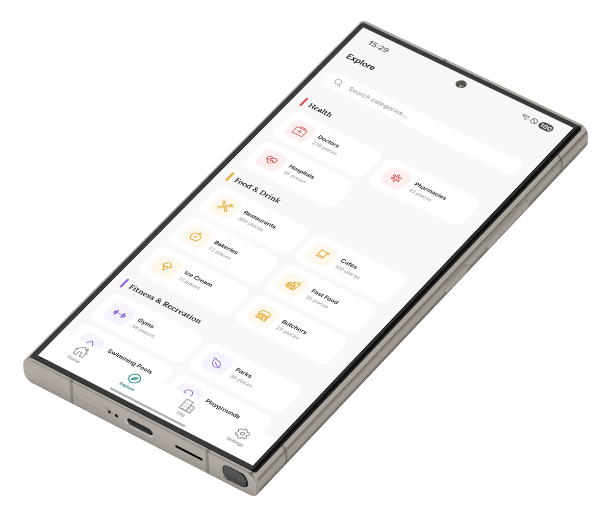 Explore categories on Samsung Galaxy