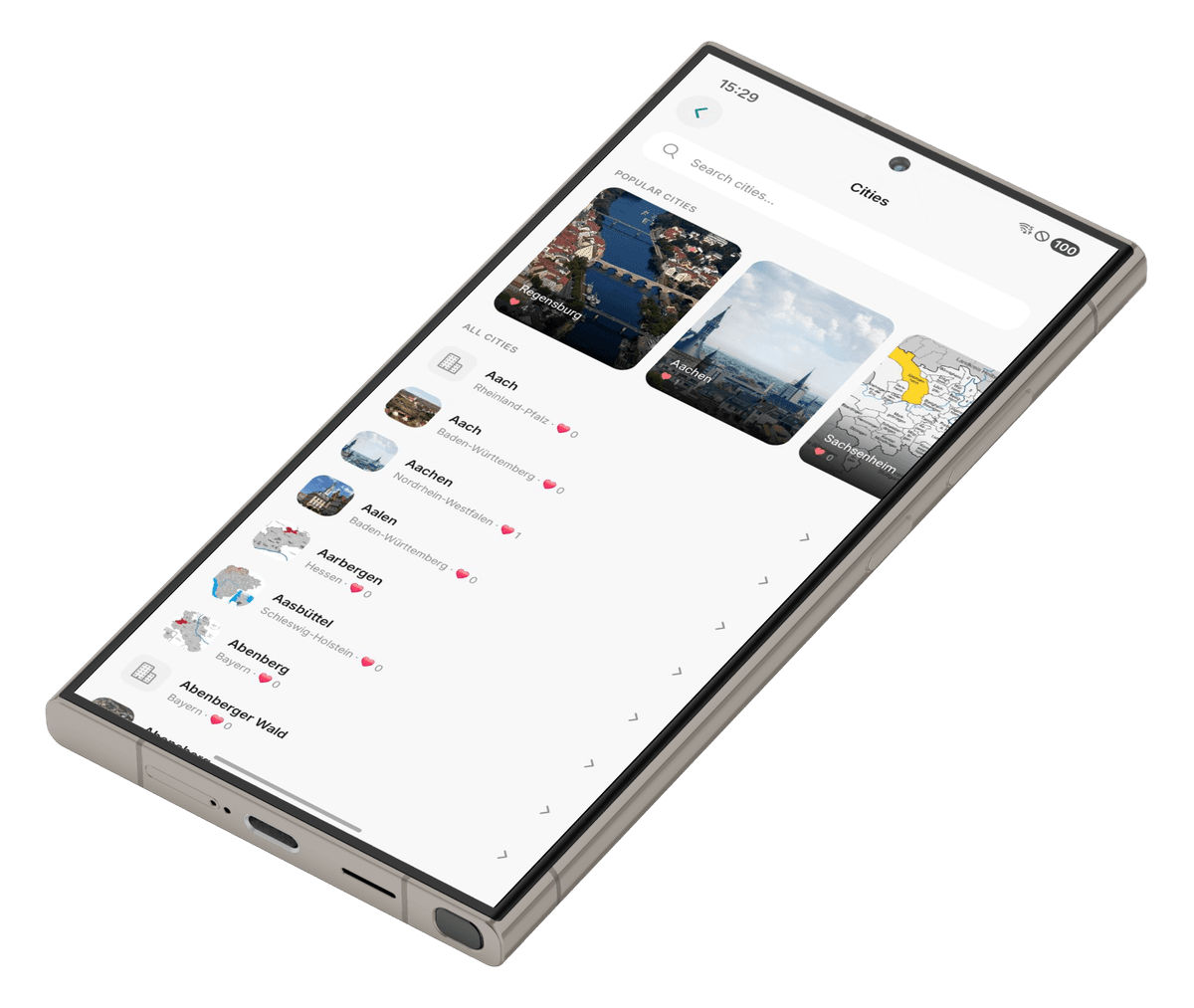 Popular cities on Samsung Galaxy